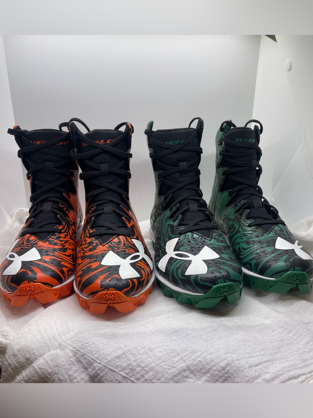 NEW Under Armour Football cleats Highlight Orange Green Black 6Y Kids Men’s 6